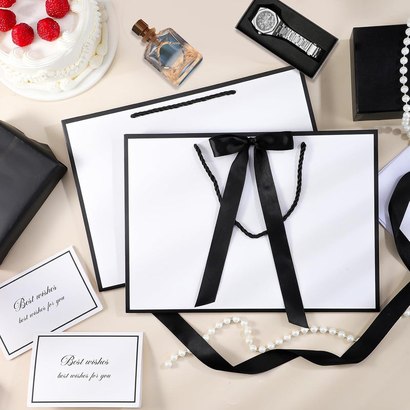 woric White Gift Bags with Handles, 14" Medium Valentines Gift Bag with Tissue Paper, 2 Pcs Gift Bags with 4 Tissue Paper and 2 Cards for Valentine's Day Birthday Party - Image 4